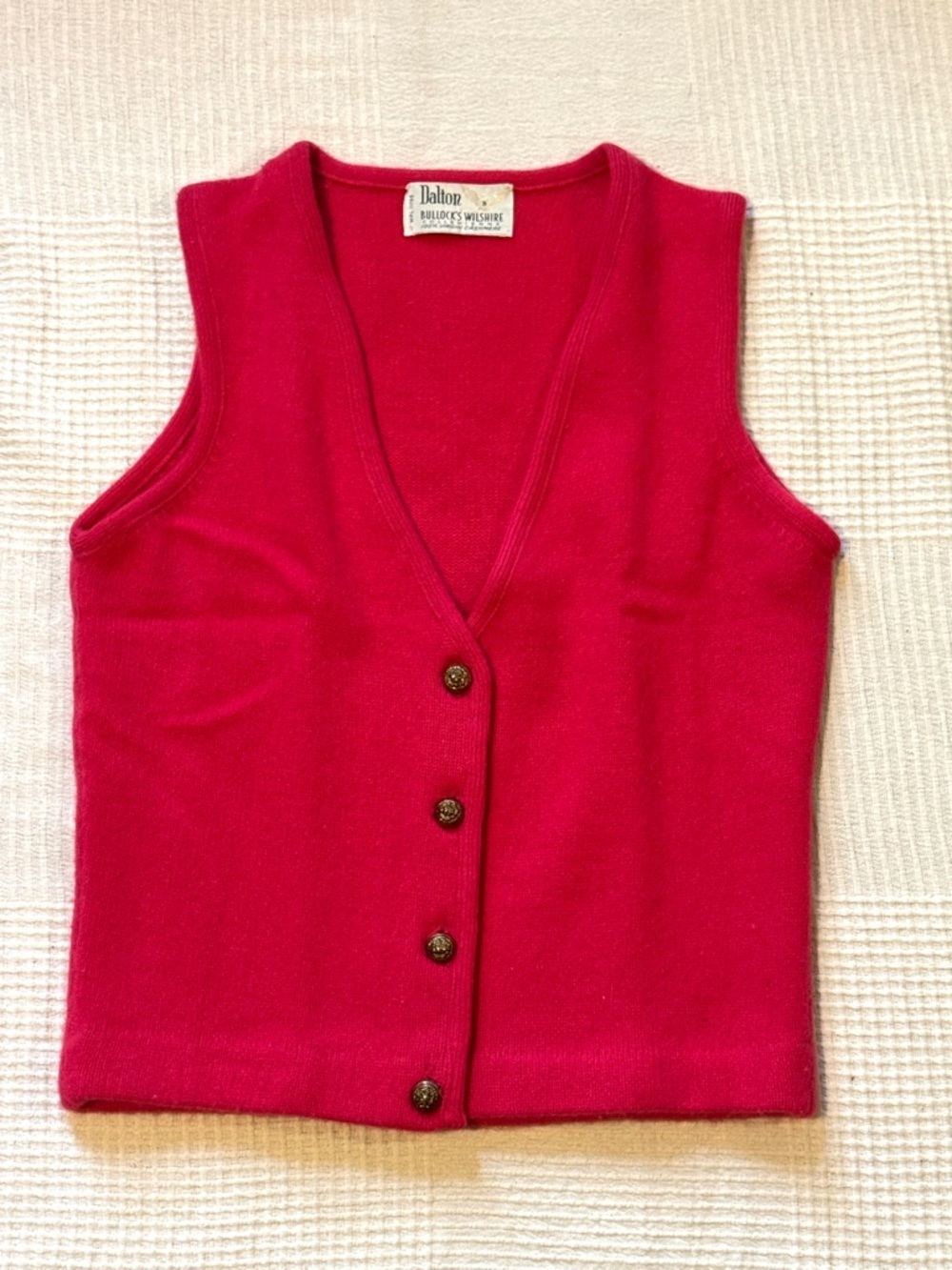 Vintage 70s Bullock’s Cashmere Pink Red Sweater Vest Small